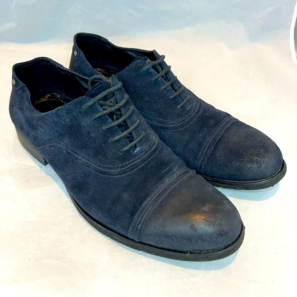 Welfare Absolute Comfort Navy Blue Suede Leather Lace Up Men’s Oxford Shoes